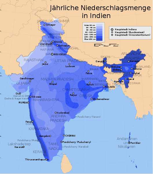 Indien Niederschlag Karte
